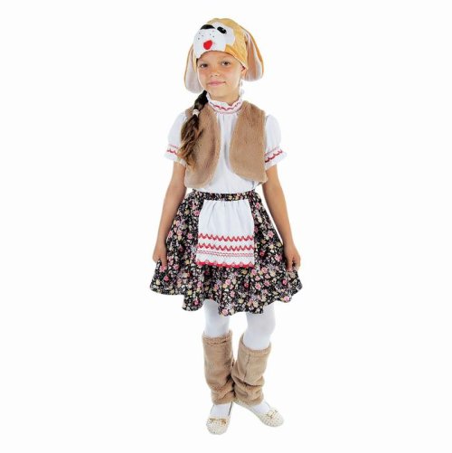 Карнавальный костюм "Собака", блузка, юбка с фартуком, меховой жилет, шапка, гетры, р-р 60, рост 110-116 см 1537800