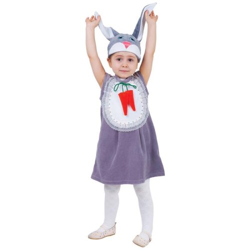 Карнавальный костюм для девочки от 1,5-3-х лет "Зайка с грудкой", велюр, сарафан, шапка 1392537