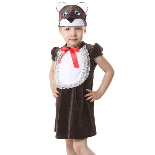 Карнавальный костюм для девочки от 1,5-3-х лет "Медвежонок", велюр, сарафан, шапка 1392512