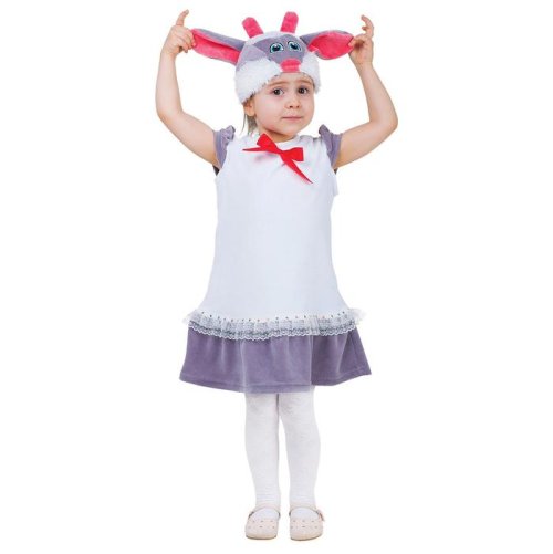 Карнавальный костюм для девочки от 1,5-3-х лет "Овечка с бантом", велюр, сарафан, шапка 1392530