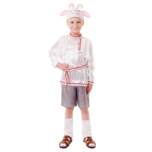 Карнавальный костюм "Барашек", рубашка, шорты, меховой жилет, шапка, гетры, р-р 56, рост 98-104 см 1422588