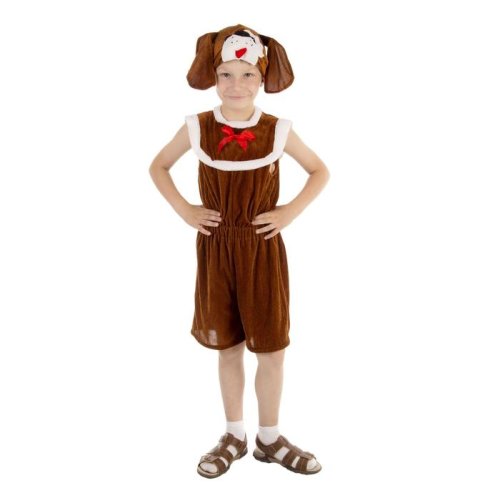 Карнавальный костюм "Собака", комбинезон из плюша, шапка, р-р 64, рост 122-128 см 1537816