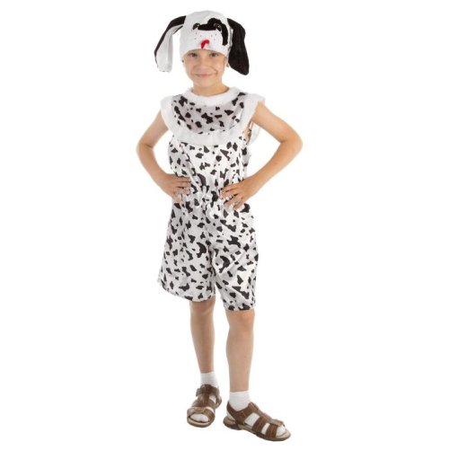 Карнавальный костюм "Далматинец", комбинезон из атласа, шапка, р-р 32, рост 122-128 см 1537828