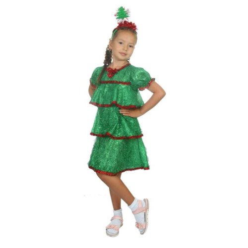 Карнавальный костюм "Ёлочка искристая", атлас, кокошник, платье ярусами, р-р 28, рост 98-104 см 2465887