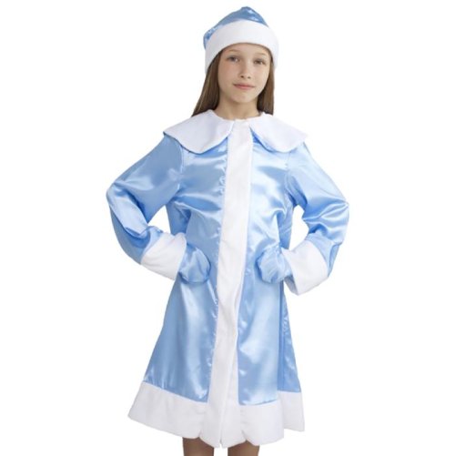 Карнавальный костюм "Девочка Снегурочка", атлас, шапка, шуба, варежки,  рост 122-134    3639491