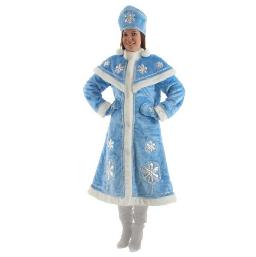 Карнавальный костюм "Снегурочка", шуба с узорами из парчи, кокошник, варежки, р-р 44-50, рост 170 см 1577035