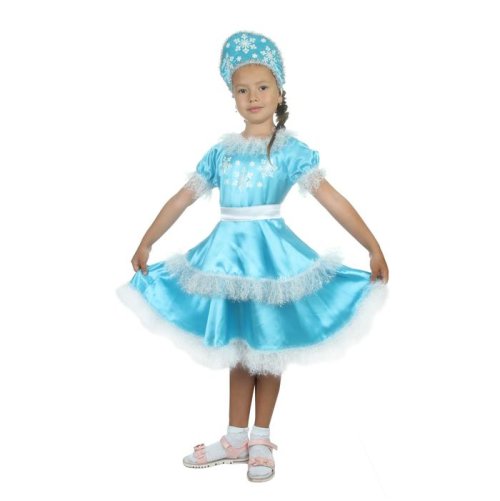 Карнавальный костюм "Снегурочка снежная", атлас, кокошник, платье, р-р 32, рост 122-128 см 2465884