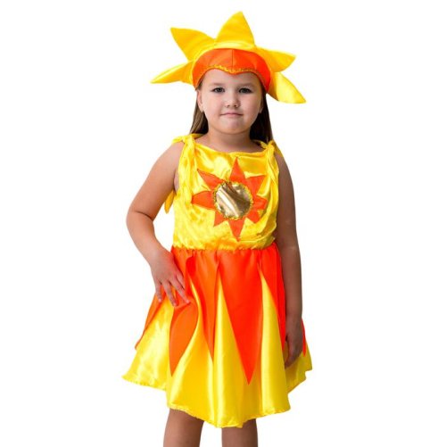 Карнавальный костюм "Солнышко", атлас, шапка, платье, рост 122-134 см    3639519