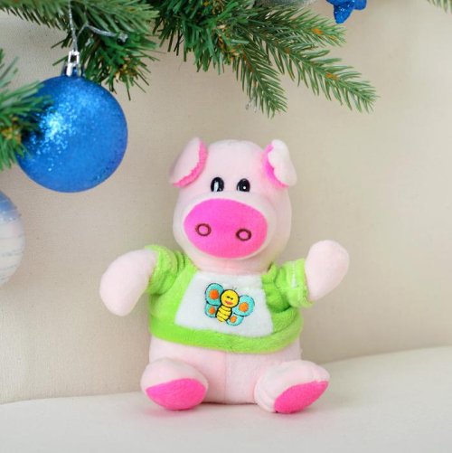 Мягкая игрушка "Поросёнок в зелёной футболке с бабочкой" 14 см       3251415С