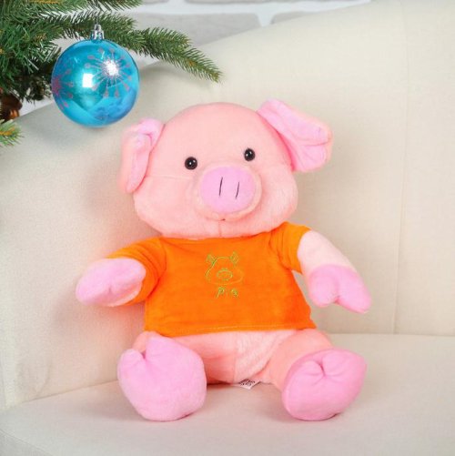 Мягкая игрушка "Поросёнок в оранжевой футболочке" 38 см       3251440С