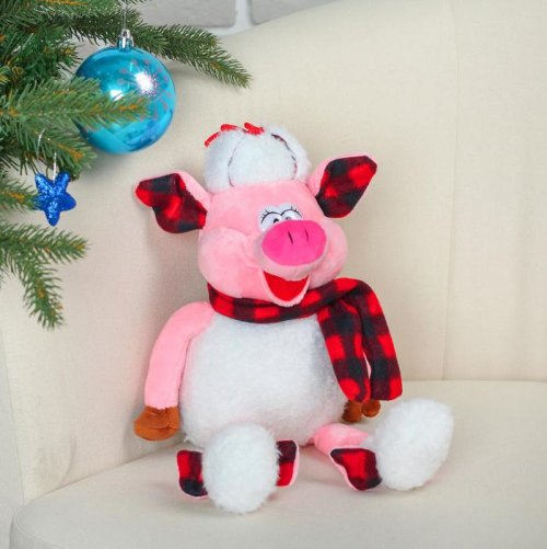 Мягкая игрушка "Поросёнок в полосатом шарфике и шапке", 22 см        3138662С