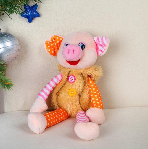 Мягкая игрушка "Поросёнок с капюшоном и пуговками" 16 см        3138644С