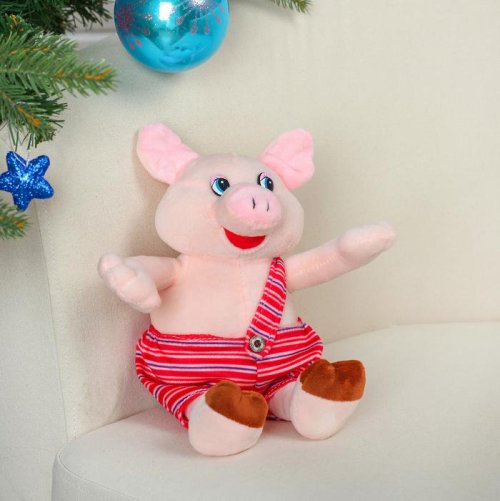 Мягкая игрушка "Свин в полосатом комбинезоне"       3138634С