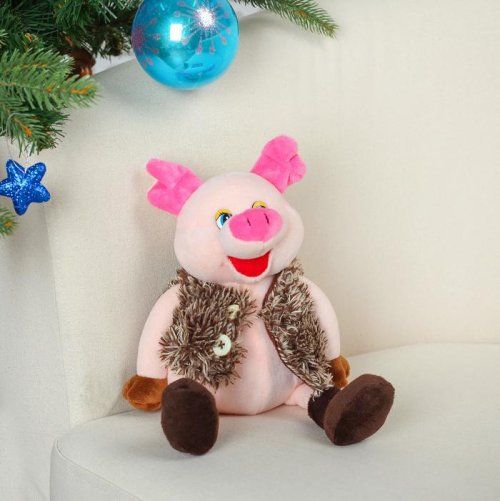 Мягкая игрушка "Свинюшка в пушистой кофте с пуговками"        3138665С