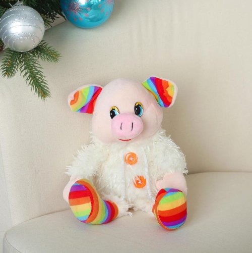 Мягкая игрушка "Свинюшка с капюшоном  в цветных гольфиках" 21 см       3138624С