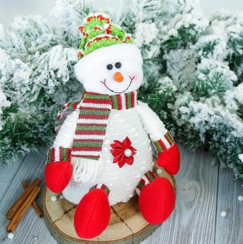 Мягкая игрушка "Снеговик" с цветочком, белый 13*25 см     2357099С