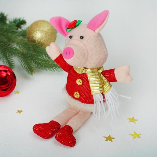 Мягкая игрушка "Хрюша в костюме Деда Мороза" на голове розочка    3467112С