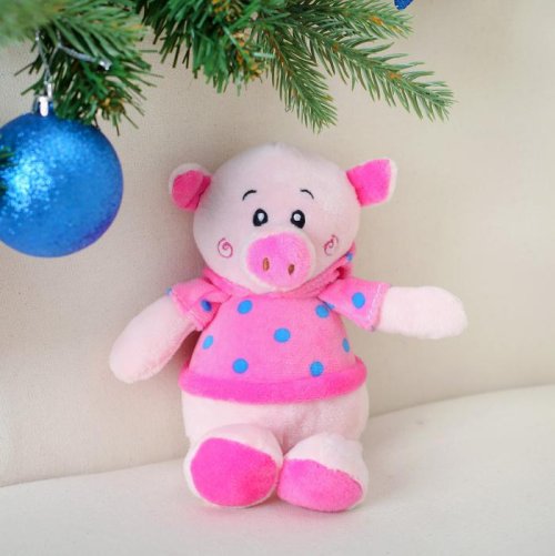 Мягкая игрушка "Хрюшка в кофточке в горошек" 14 см       3251401С