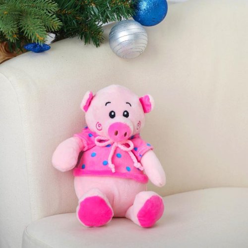 Мягкая игрушка "Хрюшка в кофточке в горошек" 17 см       3251400С