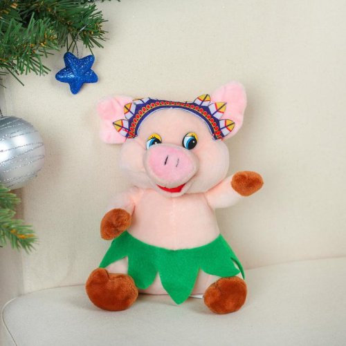 Мягкая игрушка "Хрюшка-индеец" 17 см          3138693С