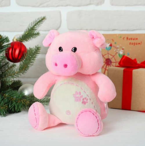 Мягкая игрушка-копилка  "Поросёнок на белом животике вышивка" 22 см       3251426С