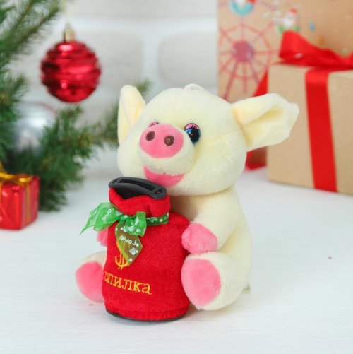 Мягкая музыкальная игрушка-копилка "Хрюша" с бантиком, цвета микс    3544565С