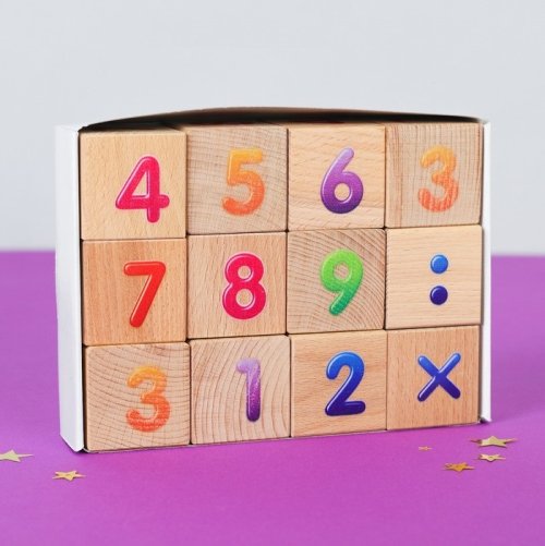 Кубики деревянные "Счёт", 12 шт., цветные.цифры 3949122C