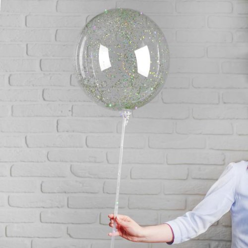 Шар полимерный 20" светящийся, со светодиодной лентой, конфетти-звезды, цвет зеленый    3931337С