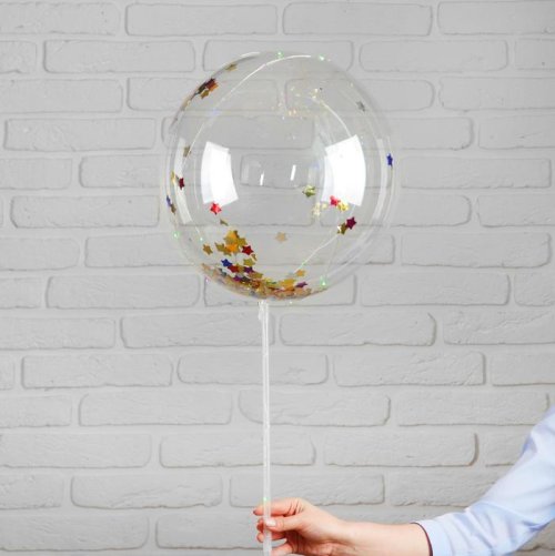 Шар полимерный 20" светящийся, со светодиодной лентой, фольга, звезды, МИКС    3931340С