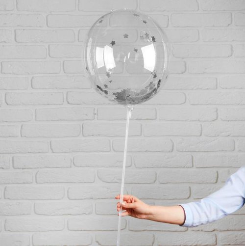 Шар полимерный 20" светящийся, со светодиодной лентой, фольга, звезды, цвет серебрянный    3931338С