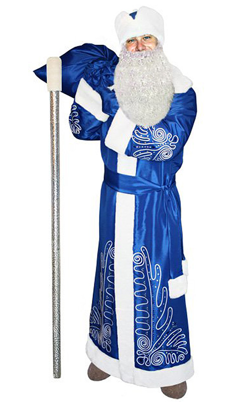 Костюм Деда Мороза снежинка (синий) с бородой и посохом 16-05446Б