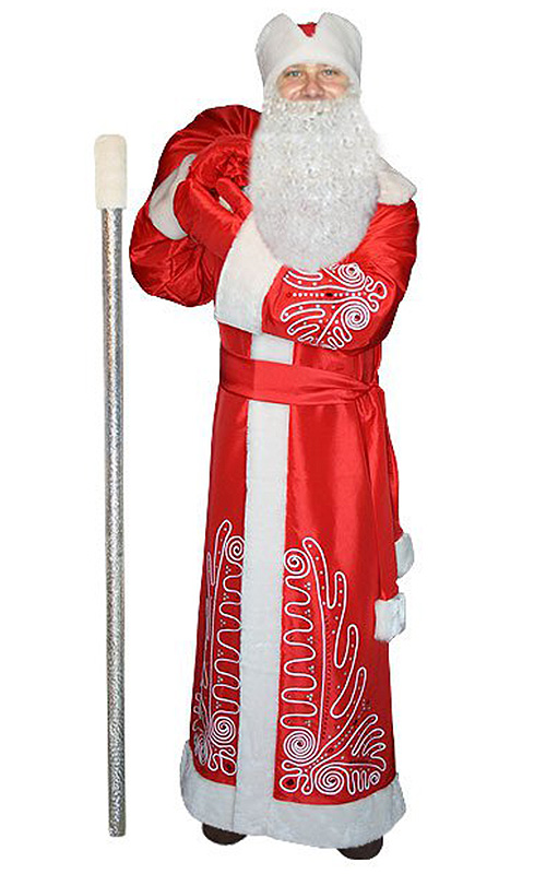 Красный костюм Морозный рисунок для Деда Мороза с бородой и посохом 16-05448Б
