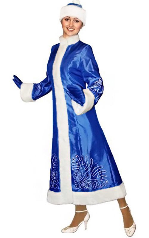 Синий костюм Снегурочки серебряный, морозный рисунок 16-05531Б